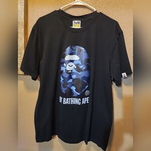 A Bathing Ape Black T‑Shirt with Blue Camo Ape Logo XL But Can Be A Large Fit